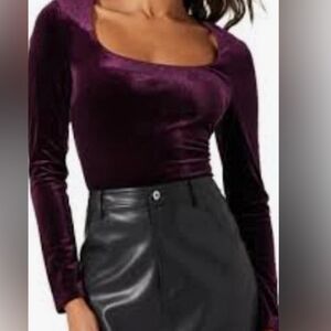 NWT Astr The Label Velvet Eggplant Purple Long Sleeve Top Size: Small